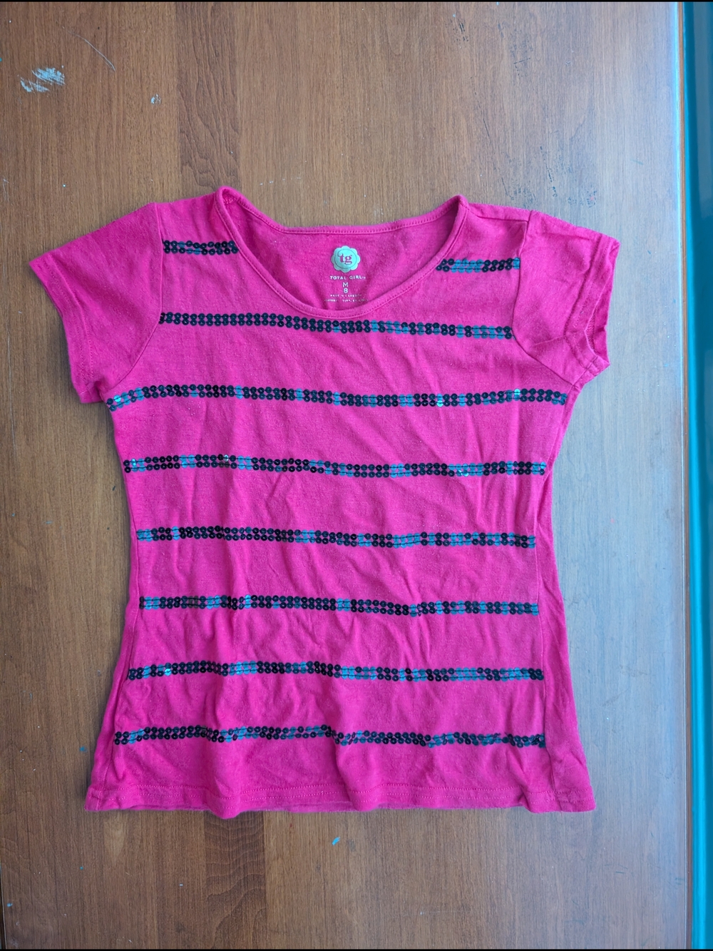Girls' Pink Sequin Stripe Short Sleeve Top - Total Girls